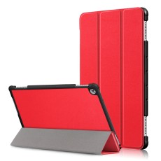 Tri-fold Stand PU Smart Auto Wake/Sleep Leather Case priekš Huawei MediaPad M5 Lite 10.1 - Sarkans - sāniski atverams maciņš ar stendu