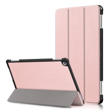 Tri-fold Stand PU Smart Auto Wake/Sleep Leather Case priekš Huawei MediaPad M5 Lite 10.1 - Rozā Zelts - sāniski atverams maciņš ar stendu
