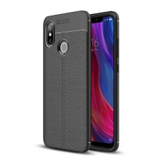 Litchi Skin PU Leather Coated TPU Mobile Phone Case for Xiaomi Mi 8 - Melns - ādas imitācijas triecienizturīgs silikona aizmugures apvalks (maciņš, bampers, vāciņš, slim cover, bumper, back case)