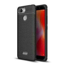 Litchi Skin PU Leather Coated TPU Mobile Phone Case for Xiaomi Redmi 6 - Melns - ādas imitācijas triecienizturīgs silikona aizmugures apvalks (maciņš, bampers, vāciņš, slim cover, bumper, back case)