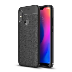 Litchi Skin PU Leather Coated TPU Mobile Phone Case for Xiaomi Mi A2 Lite / Redmi 6 Pro - Melns - ādas imitācijas triecienizturīgs silikona aizmugures apvalks (maciņš, bampers, vāciņš, slim cover, bumper, back case)