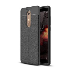 Litchi Skin PU Leather Coated TPU Mobile Phone Case for Nokia 5.1 (2018) - Melns - ādas imitācijas triecienizturīgs silikona aizmugures apvalks (maciņš, bampers, vāciņš, slim cover, bumper, back case)