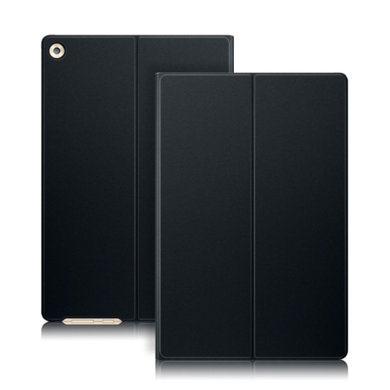 Sand-like Texture Folio Stand Leather Case for Huawei MediaPad M5 10.8-inch - Melns - sāniski atverams maciņš ar stendu (ādas maks, grāmatiņa, leather book wallet case cover stand)