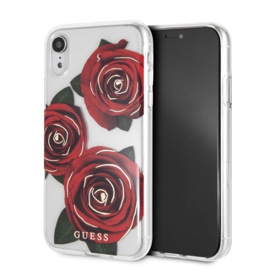 Guess Flower Desire Red Rose series GUHCI61ROSTR priekš Apple iPhone XR - Caurspīdīgs - plastikāta apvalks (bampers, vāciņš, slim TPU case cover, bumper)