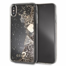 Guess Glitter Hearts Liquid series GUHCI65GLHFLGO priekš Apple iPhone XS Max - Zelts - plastikāta apvalks (bampers, vāciņš, slim TPU case cover, bumper)