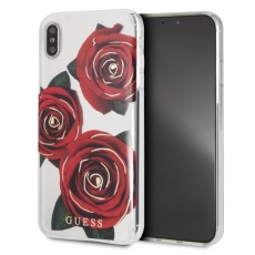 Guess Flower Desire Red Rose series GUHCI65ROSTR priekš Apple iPhone XS Max - Caurspīdīgs - plastikāta apvalks (bampers, vāciņš, slim TPU case cover, bumper)
