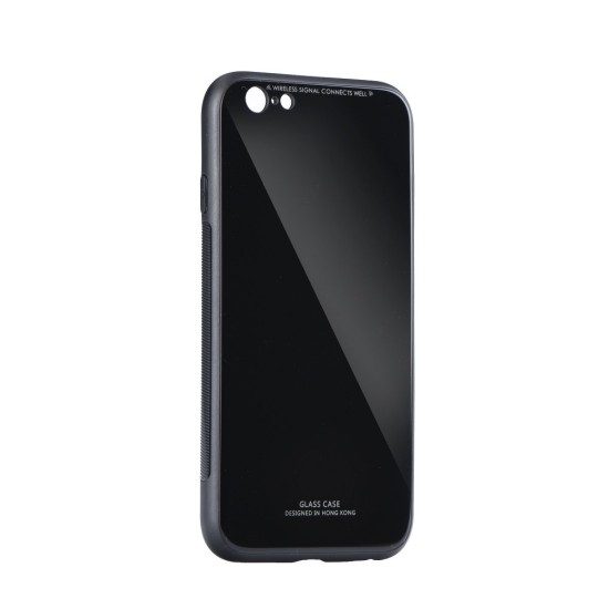 Forcell Glass Back Case priekš Samsung Galaxy A7 (2018) A750 - Melns - plastikas aizmugures apvalks ar aizsardzības stiklu (bampers, vāciņš, PU back cover, bumper shell)