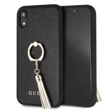 Guess Saffiano Ring series Back Case GUHCI61RSSABK priekš Apple iPhone XR - Melns - ādas apvalks (bampers, vāciņš, leather case cover, bumper)