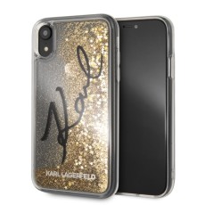 Karl Lagerfeld Glitter Liquid Stars Signature series KLHCI61TRKSIGGO priekš Apple iPhone XR - Zelts - plastikāta apvalks (bampers, vāciņš, slim TPU case cover, bumper)