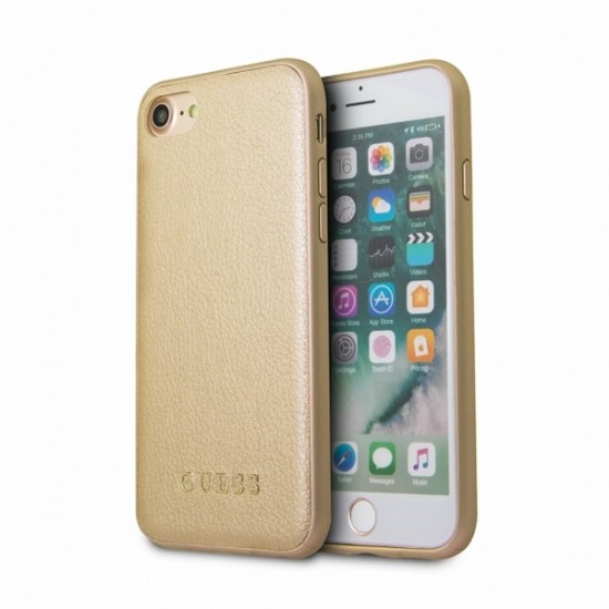 Guess Iridescent series Back Case GUHCI8IGLGO priekš Apple iPhone 7 / 8 / SE2 (2020) / SE3 (2022) - Zelts - ādas aizmugures apvalks / bampers-vāciņš