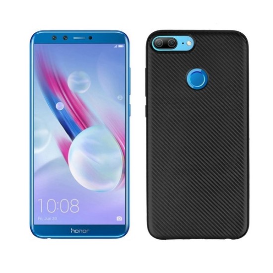 Etui Carbon Fiber TPU Case priekš Huawei Honor 9 Lite - Melns - silikona aizmugures apvalks (bampers, vāciņš, slim back cover, bumper)