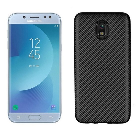 Etui Carbon Fiber TPU Case priekš Samsung Galaxy J6 Plus (2018) J610 - Melns - silikona aizmugures apvalks (bampers, vāciņš, slim back cover, bumper)