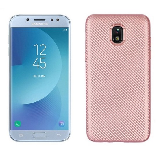 Etui Carbon Fiber TPU Case priekš Samsung Galaxy J6 Plus (2018) J610 - Rozā Zelts - silikona aizmugures apvalks (bampers, vāciņš, slim back cover, bumper)