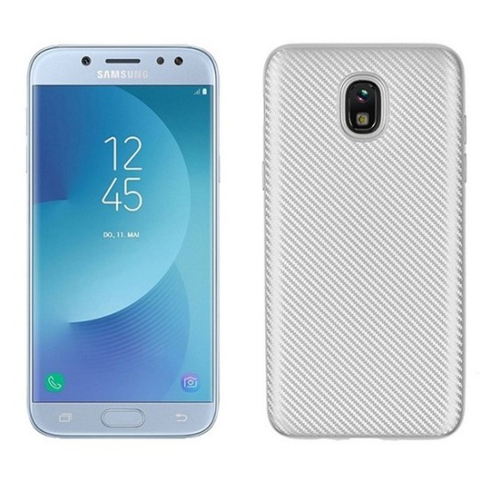 Etui Carbon Fiber TPU Case priekš Samsung Galaxy J6 Plus (2018) J610 - Sudrabains - silikona aizmugures apvalks (bampers, vāciņš, slim back cover, bumper)