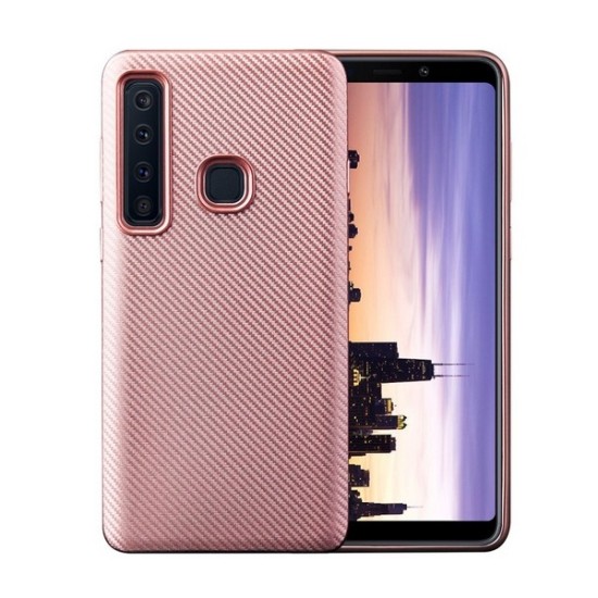 Etui Carbon Fiber TPU Case priekš Samsung Galaxy A9 (2018) A920 - Rozā Zelts - silikona aizmugures apvalks (bampers, vāciņš, slim back cover, bumper)