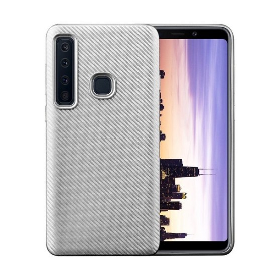 Etui Carbon Fiber TPU Case priekš Samsung Galaxy A9 (2018) A920 - Sudrabains - silikona aizmugures apvalks (bampers, vāciņš, slim back cover, bumper)