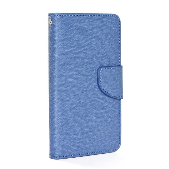 Leather Case Fancy Book Universal Silicone priekš telefoniem ar ekrānu izmēru 3.8 - 4.3 inch - Zils - universāls sāniski atverams maciņš ar stendu (ādas maks, grāmatiņa, leather book wallet case cover stand)