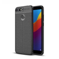 Litchi Skin PU Leather Coated TPU Mobile Phone Case priekš Huawei Honor 7A / Y6 Prime (2018) - Melns - ādas imitācijas triecienizturīgs silikona aizmugures apvalks (maciņš, bampers, vāciņš, slim cover, bumper, back case)