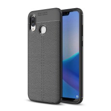 Litchi Skin PU Leather Coated TPU Mobile Phone Case priekš Huawei Honor Play - Melns - ādas imitācijas triecienizturīgs silikona aizmugures apvalks (maciņš, bampers, vāciņš, slim cover, bumper, back case)