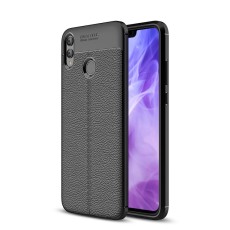 Litchi Skin PU Leather Coated TPU Mobile Phone Case priekš Huawei Honor 8X - Melns - ādas imitācijas triecienizturīgs silikona aizmugures apvalks (maciņš, bampers, vāciņš, slim cover, bumper, back case)