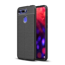 Litchi Skin PU Leather Coated TPU Mobile Phone Case priekš Huawei Honor View 20 - Melns - ādas imitācijas triecienizturīgs silikona aizmugures apvalks (maciņš, bampers, vāciņš, slim cover, bumper, back case)
