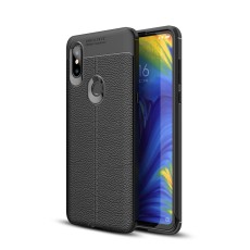 Litchi Skin PU Leather Coated TPU Mobile Phone Case priekš Xiaomi Mi Mix 3 - Melns - ādas imitācijas triecienizturīgs silikona aizmugures apvalks (maciņš, bampers, vāciņš, slim cover, bumper, back case)