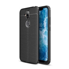 Litchi Skin PU Leather Coated TPU Mobile Phone Case priekš Nokia 8.1 (2018) - Melns - ādas imitācijas triecienizturīgs silikona aizmugures apvalks (maciņš, bampers, vāciņš, slim cover, bumper, back case)