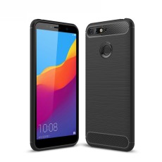 Carbon Fiber Brushed TPU Back Phone Case priekš Huawei Honor 7A / Y6 Prime (2018) - Melns - triecienizturīgs silikona aizmugures apvalks (bampers, vāciņš, slim TPU silicone case shell cover, bumper)