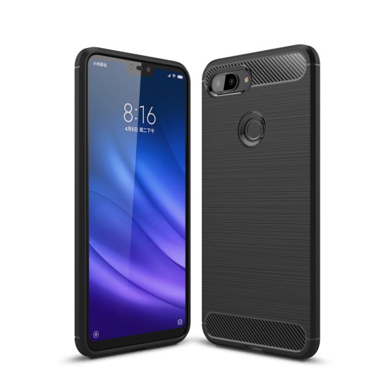 Carbon Fiber Brushed TPU Back Phone Case priekš Xiaomi Mi 8 Lite - Melns - triecienizturīgs silikona aizmugures apvalks (bampers, vāciņš, slim TPU silicone case shell cover, bumper)
