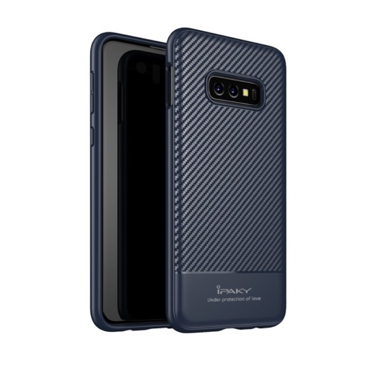 IPAKY Carbon Fiber Texture TPU Mobile Phone Case priekš Samsung Galaxy S10e / S10e EE G970 - Zils - silikona aizmugures apvalks (bampers, vāciņš, slim TPU silicone case shell cover, bumper)