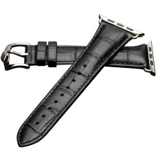 QIALINO Crocodile Pattern Genuine Leather Watch Wrist Strap priekš Apple Watch 42 / 44 / 45 / 46mm / Ultra 49 mm - Melns - dabīgas ādas siksniņas (jostas) priekš pulksteņiem