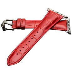 QIALINO Crocodile Pattern Genuine Leather Watch Wrist Strap priekš Apple Watch 42 / 44 / 45 / 46mm / Ultra 49 mm - Sarkans - dabīgas ādas siksniņas (jostas) priekš pulksteņiem