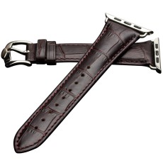 QIALINO Crocodile Pattern Genuine Leather Watch Wrist Strap priekš Apple Watch 42 / 44 / 45 / 46mm / Ultra 49 mm - Tumši Brūns - dabīgas ādas siksniņas (jostas) priekš pulksteņiem