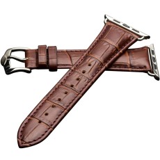 QIALINO Crocodile Pattern Genuine Leather Watch Wrist Strap priekš Apple Watch 42 / 44 / 45 / 46mm / Ultra 49 mm - Gaiši Brūns - dabīgas ādas siksniņas (jostas) priekš pulksteņiem