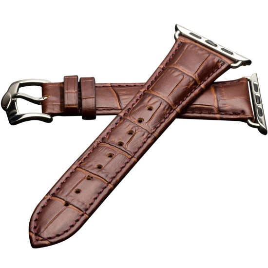 QIALINO Crocodile Pattern Genuine Leather Watch Wrist Strap priekš Apple Watch 42 / 44 / 45 mm / Ultra 49 mm - Gaiši Brūns - dabīgas ādas siksniņas (jostas) priekš pulksteņiem