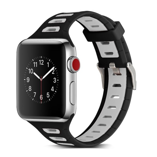 Dual Color Silicone Watch Band priekš Apple Watch 38 / 40 / 41 mm - Melns/Pelēks - silikona siksniņas (jostas) priekš pulksteņiem