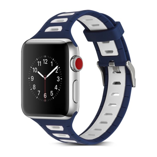 Dual Color Silicone Watch Band для Apple Watch 42 / 44 / 45 mm / Ultra 49 mm - Тёмно Синий/Белый - силиконовый ремешок для часов