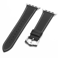QIALINO Top Layer Cowhide Leather Strap priekš Apple Watch 38 / 40 / 41 mm / Series 10 / 11 (42mm) - Melns - dabīgas ādas siksniņas (jostas) priekš pulksteņiem