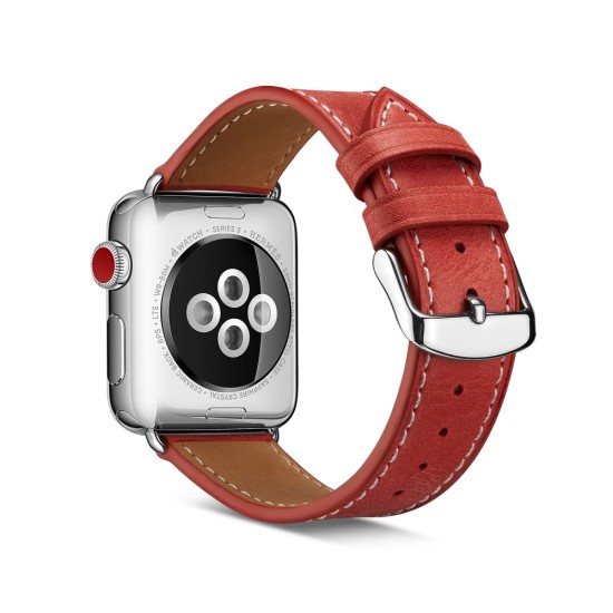 Top Layer Cowhide Leather Watch Band priekš Apple Watch 38 / 40 / 41 mm - Sarkans - dabīgas ādas siksniņas (jostas) priekš pulksteņiem