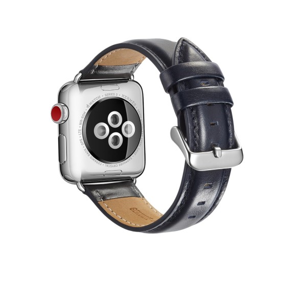 Top Layer Crazy Horse Texture Cowhide Leather Watch Band priekš Apple Watch 42 / 44 / 45 mm / Ultra 49 mm - Zils - dabīgas ādas siksniņas (jostas) priekš pulksteņiem