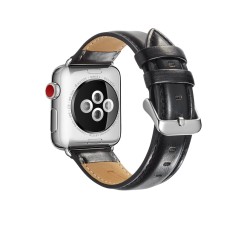 Top Layer Crazy Horse Texture Cowhide Leather Watch Band priekš Apple Watch 38 / 40 / 41 mm / Series 10 / 11 (42mm) - Melns - dabīgas ādas siksniņas (jostas) priekš pulksteņiem
