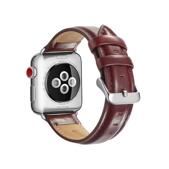 Top Layer Crazy Horse Texture Cowhide Leather Watch Band для Apple Watch 38 / 40 / 41 mm - Бордовый - ремешок для часов из натуральной кожи