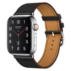 Genuine Leather Watch Wrist Bracelet priekš Apple Watch 42 / 44 / 45 / 46mm / Ultra 49 mm - Melns - dabīgas ādas siksniņas (jostas) priekš pulksteņiem