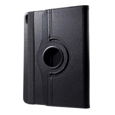 360 Rotary Litchi Grain Leather Cover w/ Stand priekš Apple iPad Pro 11 (2018) / Air 4 (2020) / Air 5 (2022) / Air 11 (2024 / 2025) - Melns - sāniski atverams maciņš ar stendu