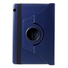 360 Rotary Litchi Grain Leather Cover w/ Stand priekš Huawei MediaPad T5 10.1 - Tumši Zils - sāniski atverams maciņš ar stendu
