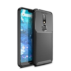 Beetle Series Carbon Fiber TPU Protection Phone Cover priekš Nokia 7.1 (2018) - Melns - triecienizturīgs silikona aizmugures apvalks (bampers, vāciņš, slim TPU silicone case shell cover, bumper)