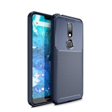 Beetle Series Carbon Fiber TPU Protection Phone Cover priekš Nokia 7.1 (2018) - Zils - triecienizturīgs silikona aizmugures apvalks (bampers, vāciņš, slim TPU silicone case shell cover, bumper)