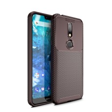 Beetle Series Carbon Fiber TPU Protection Phone Cover priekš Nokia 7.1 (2018) - Brūns - triecienizturīgs silikona aizmugures apvalks (bampers, vāciņš, slim TPU silicone case shell cover, bumper)