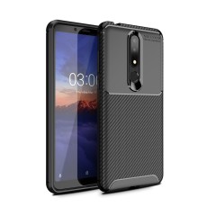 Beetle Series Carbon Fiber TPU Protection Phone Cover priekš Nokia 3.1 Plus (2018) - Melns - triecienizturīgs silikona aizmugures apvalks (bampers, vāciņš, slim TPU silicone case shell cover, bumper)