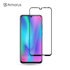 AMORUS Full Glue Silk Printing Tempered Glass Full Screen Protector priekš Huawei P Smart (2019) / Honor 10 Lite - Melns - Ekrāna Aizsargstikls / Bruņota Stikla Aizsargplēve (Full screen size curved)